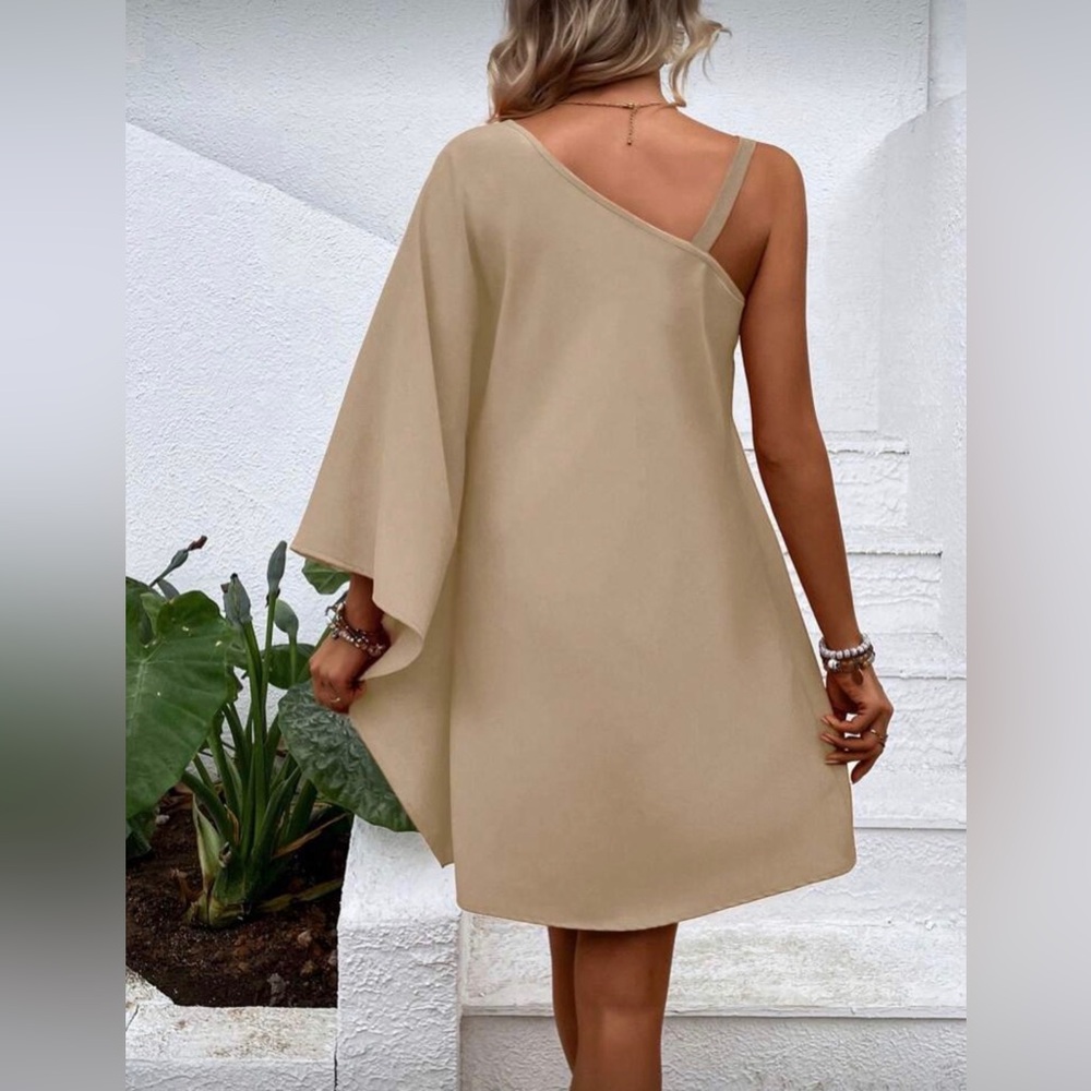 Solid Asymmetrical Neck Batwing Sleeve Elegant Be… - image 2